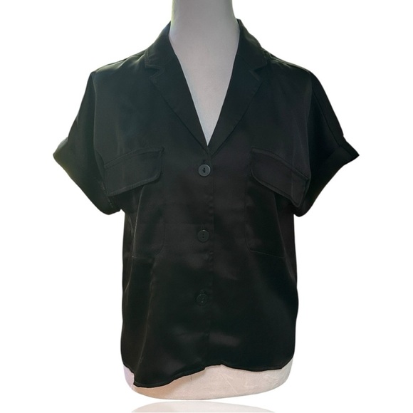 Rachel Zoe Black Boxy Button Down Shirt Large - Picture 2 of 6